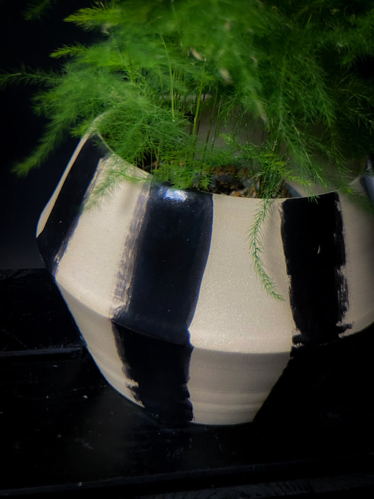 Cache-pot - Argile crème blanche avec lignes