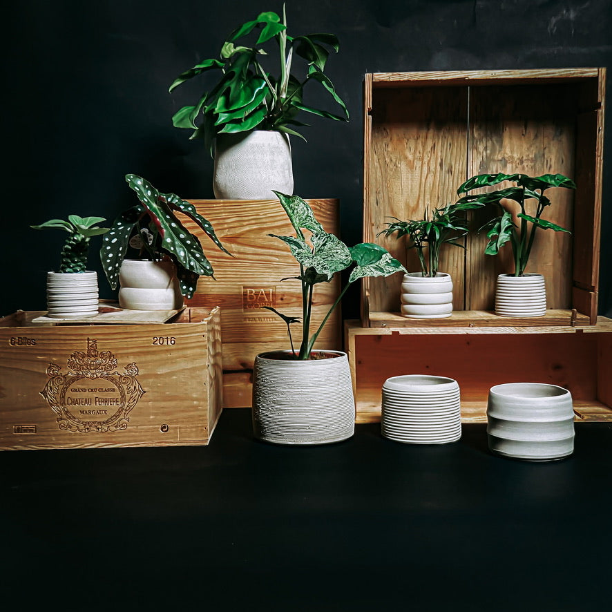 Plantpot holder - Yellow spotted clay