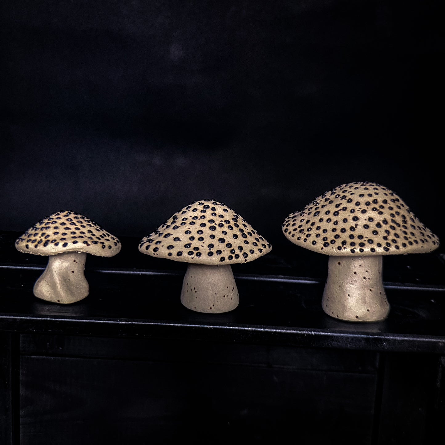 Champignon - Argile tachetée de jaune avec des taches noires - Différentes tailles