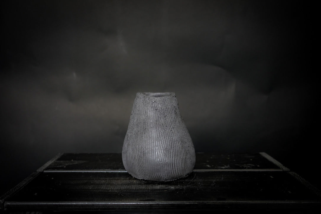 Vase - Black clay with rough, textured finish