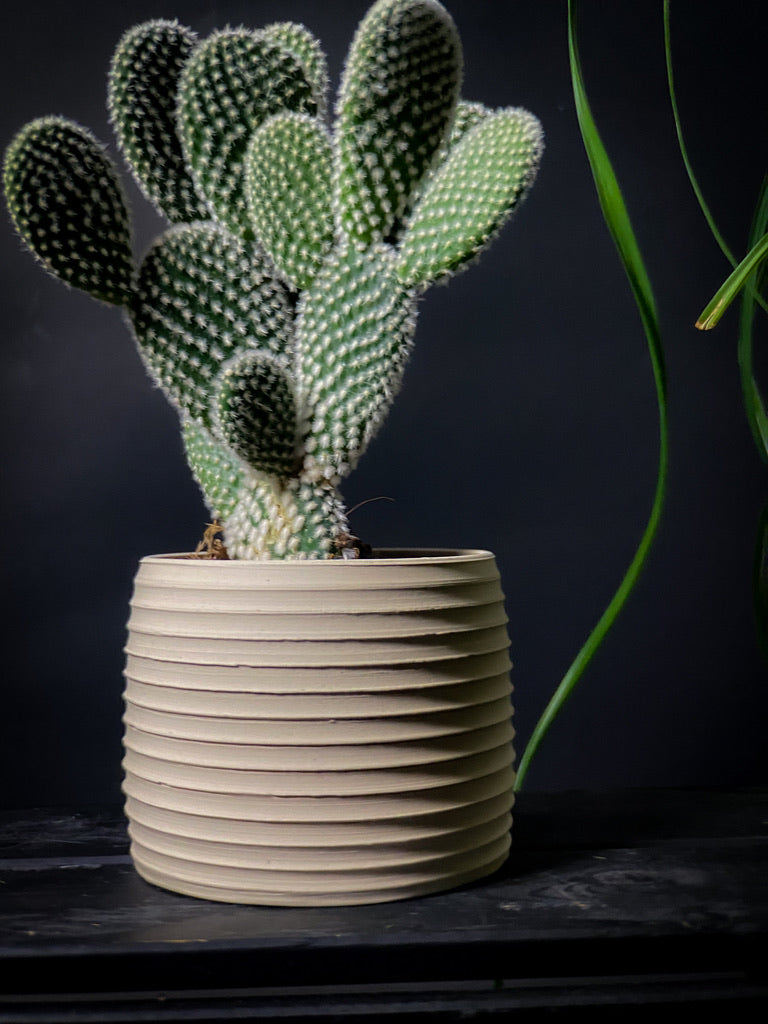 Plantpot holder - White clay with a rough and textured finish