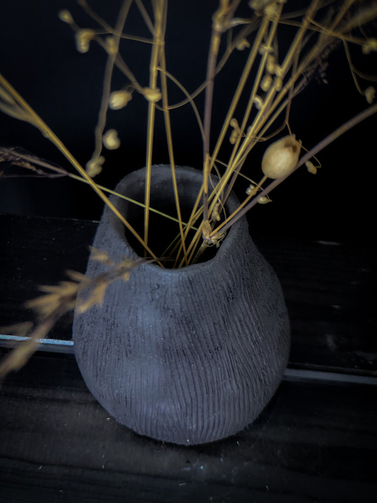 Vase - Black clay with rough, textured finish