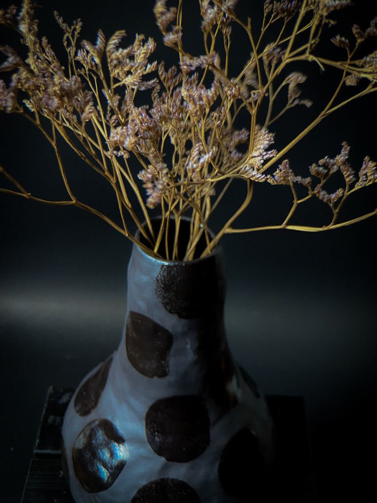 Vase - Black clay with big black shiny dots