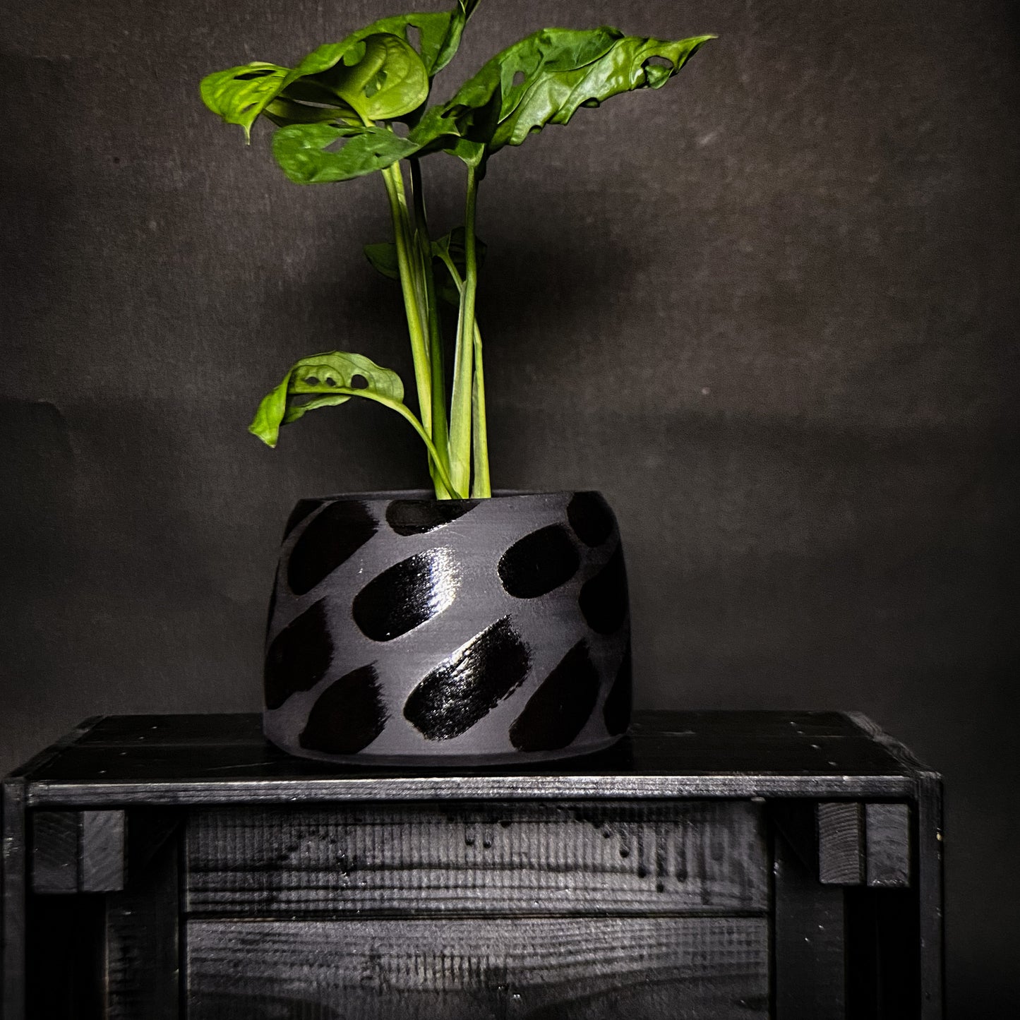 Plantpot holder - Black clay with black shiny glaze