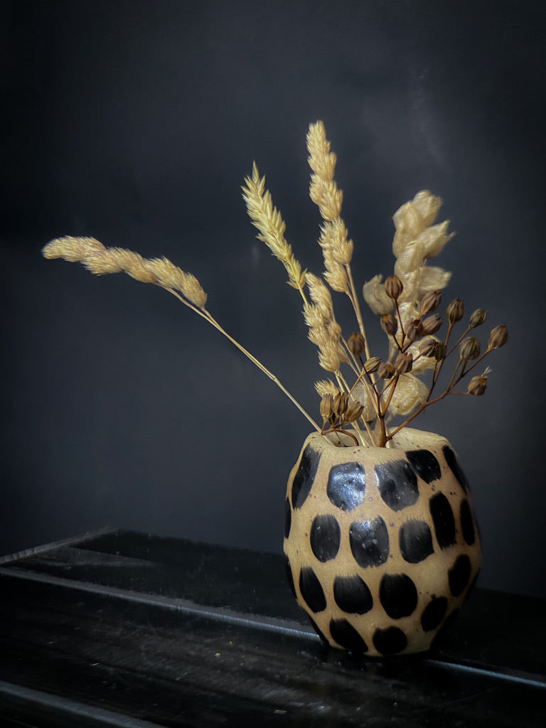 Vase - Yellow spotted clay with big black shiny dots