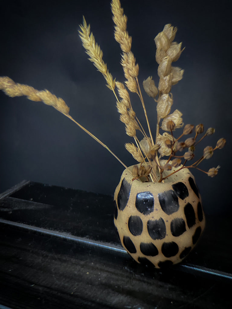 Vase - Yellow spotted clay with big black shiny dots