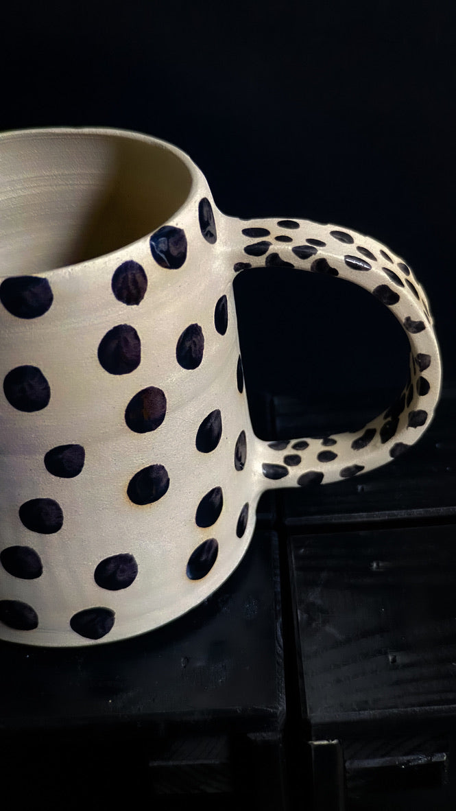 Pitcher - White cream clay with black shiny dots
