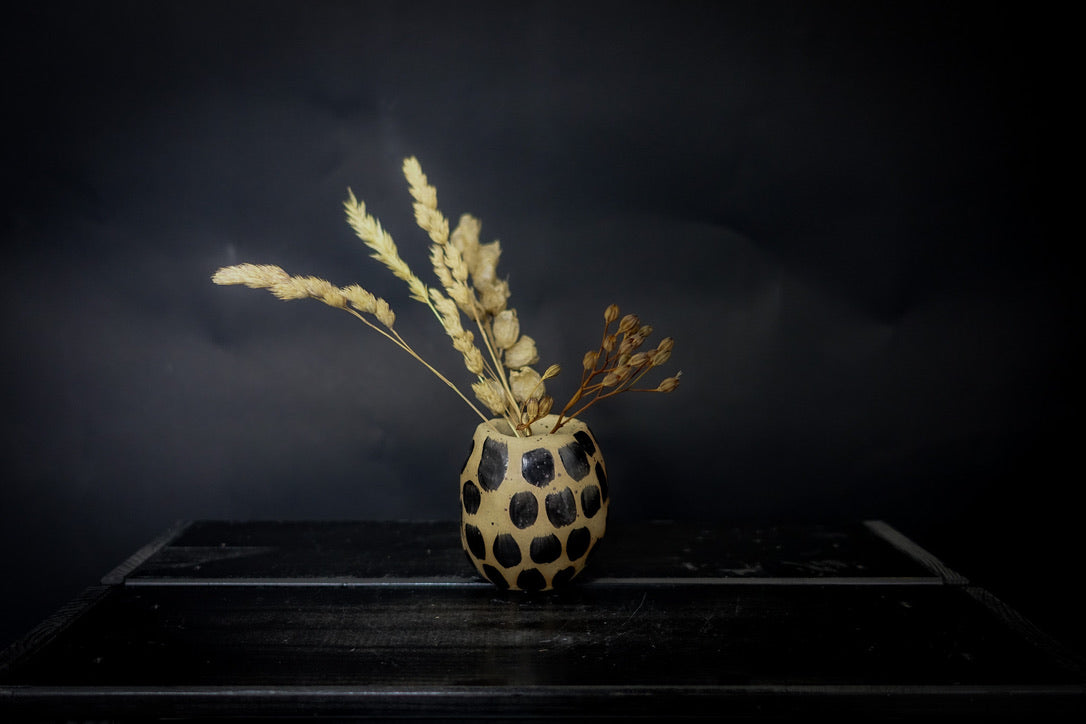 Vase - Yellow spotted clay with big black shiny dots