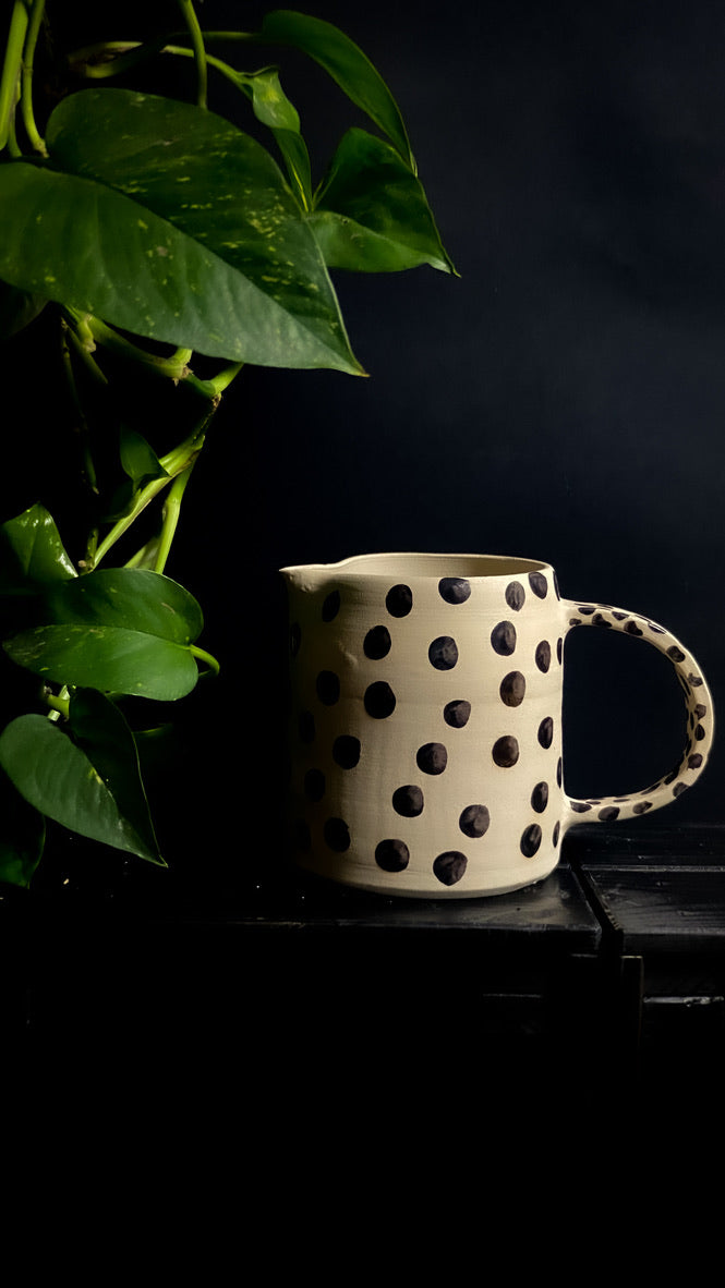 Pitcher - White cream clay with black shiny dots