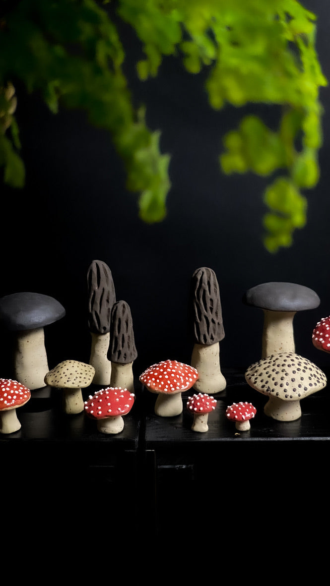 Mushroom - Yellow spotted clay with black spots - Various sizes