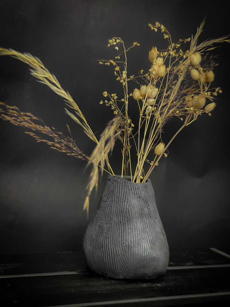 Vase - Black clay with rough, textured finish